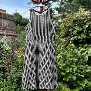 LOFT Black and White Patterned Midi Dress